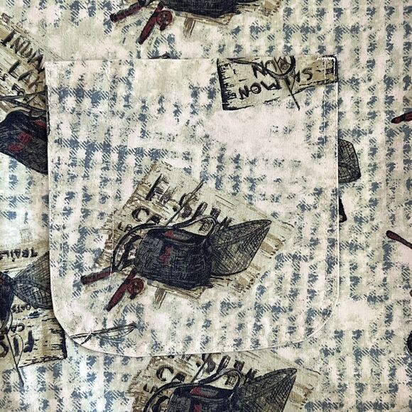 Woolrich Rugged Outdoor Shirt Long Sleeve Fishing Print Lake Vintage USA Large - Picture 6 of 10